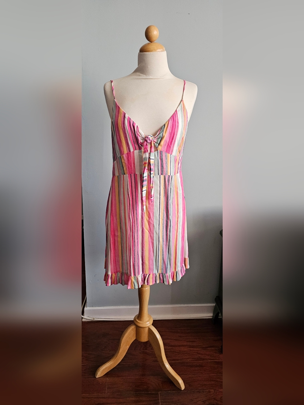MINKPINK Striped Tie-Front Mini Dress in Pink, Yellow, Green, Blue